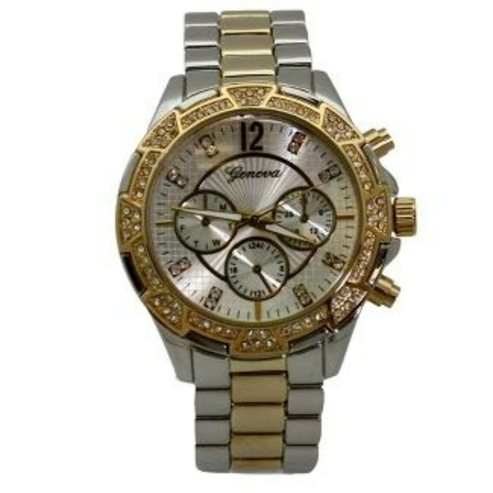 OLIVIA PRATT FANCY RHINESTONE 3-DIAL METAL WATCH